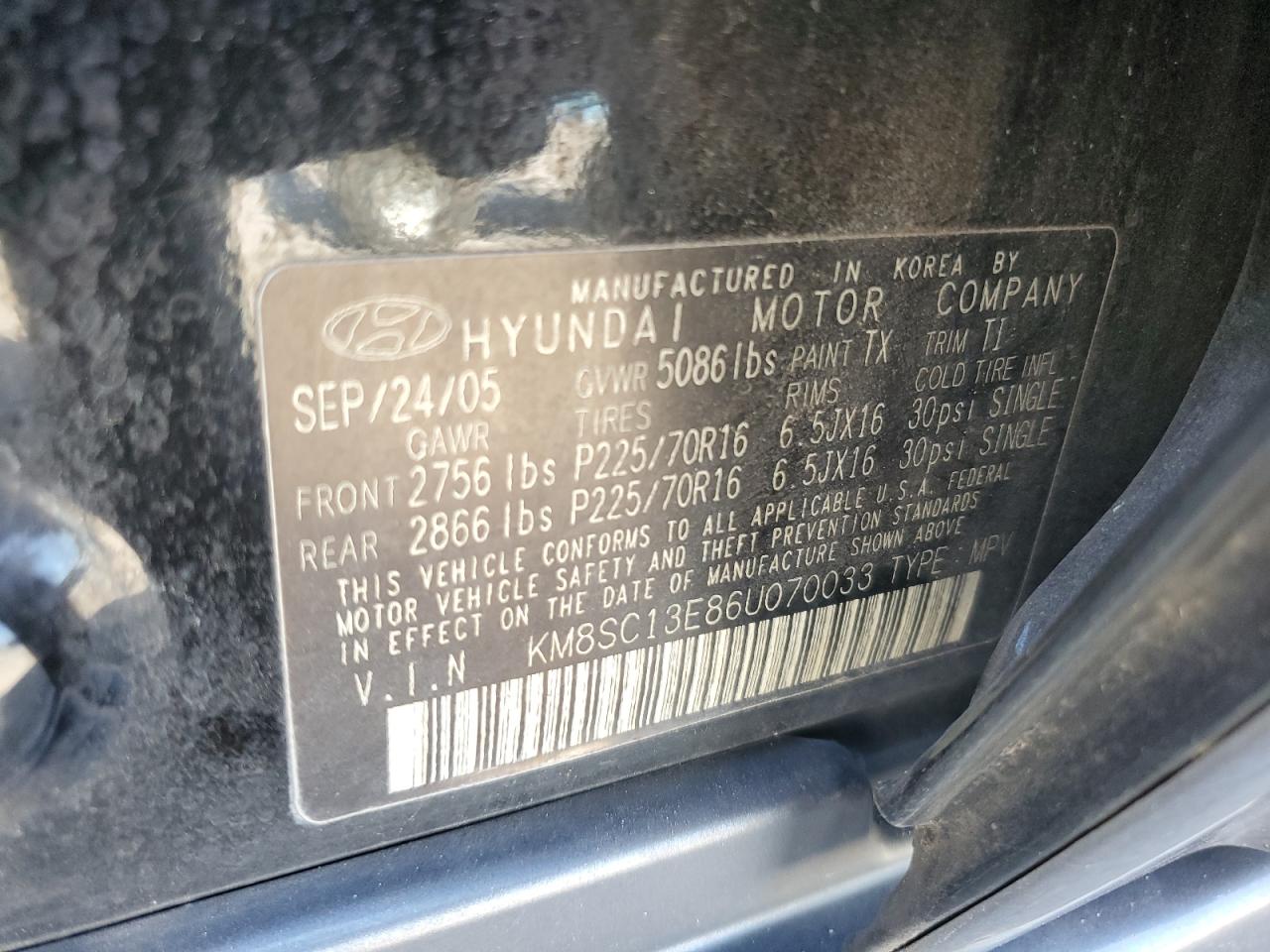 Photo 12 VIN: KM8SC13E86U070033 - HYUNDAI SANTA FE 