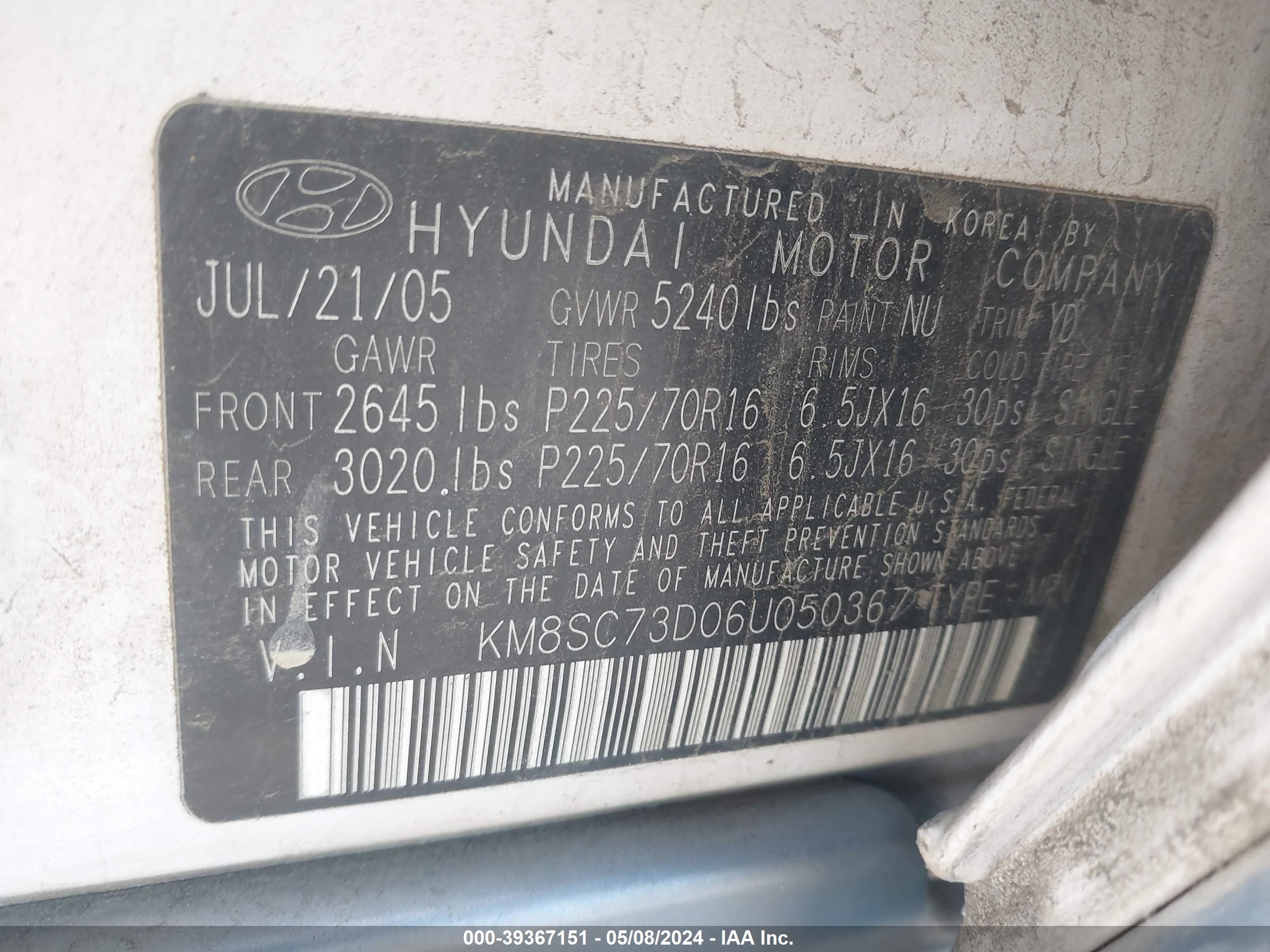 Photo 8 VIN: KM8SC73D06U050367 - HYUNDAI SANTA FE 