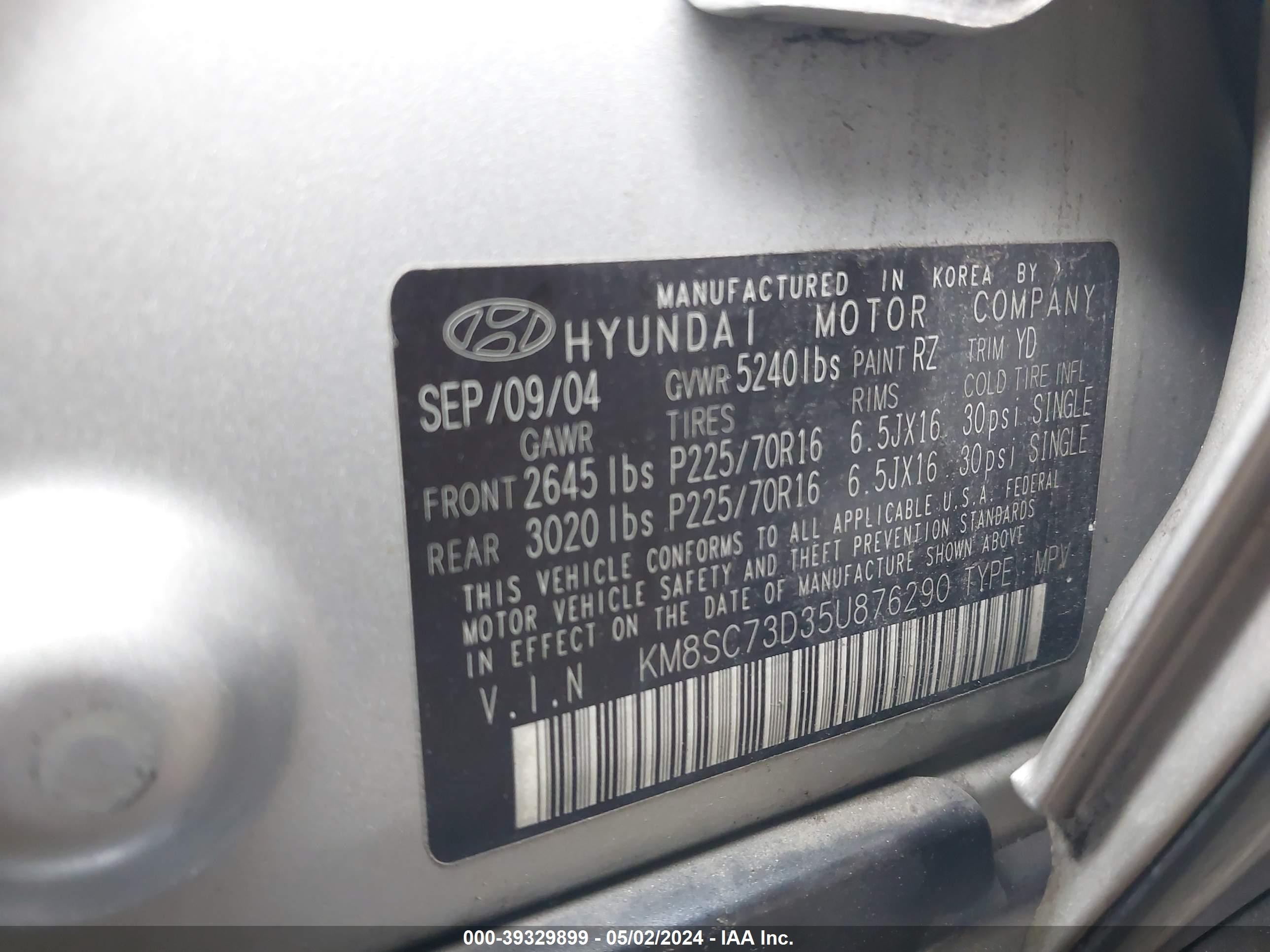 Photo 16 VIN: KM8SC73D35U876290 - HYUNDAI SANTA FE 