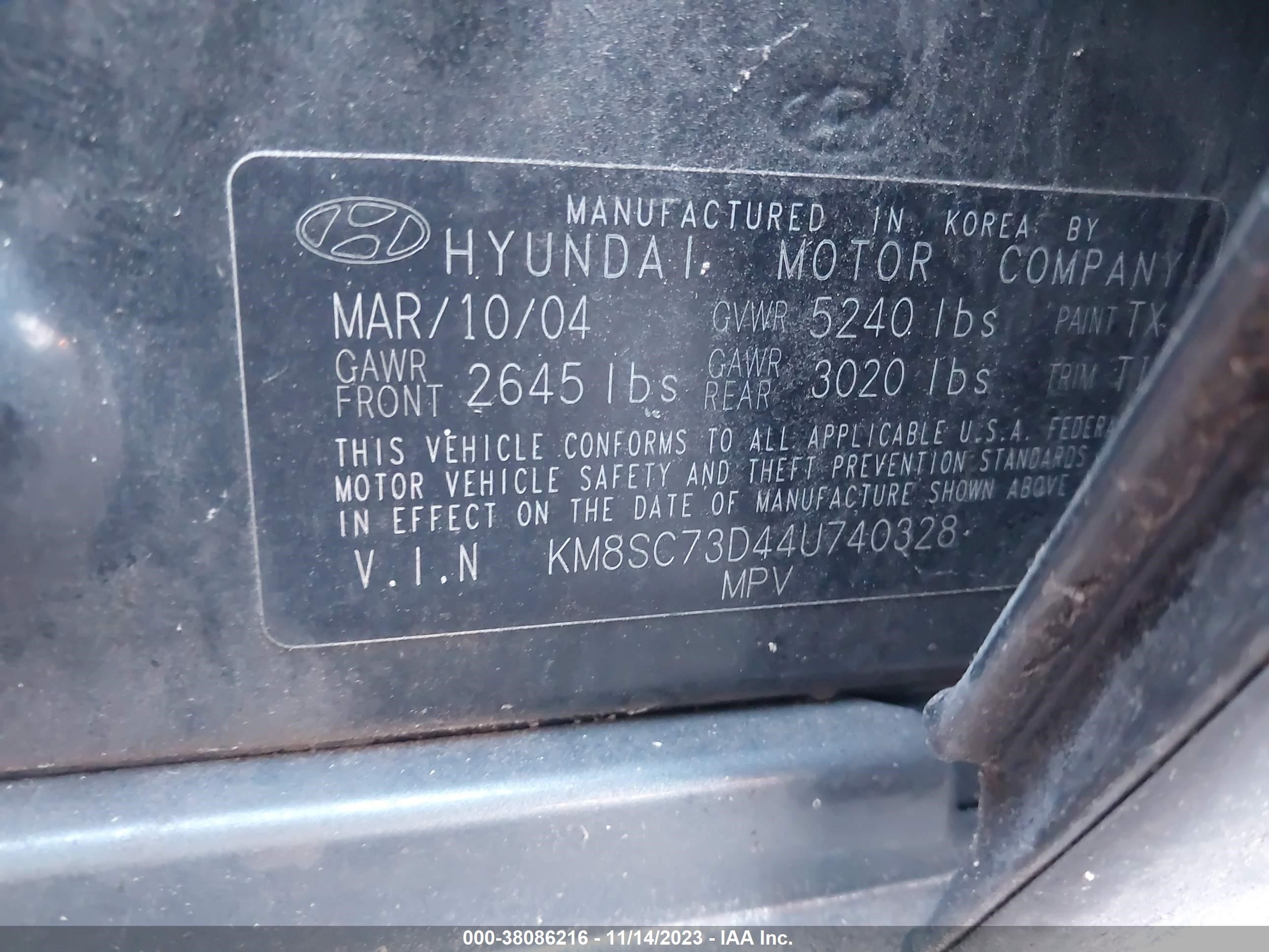 Photo 8 VIN: KM8SC73D44U740328 - HYUNDAI SANTA FE 