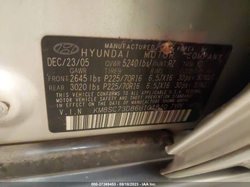 Photo 8 VIN: KM8SC73D86U104840 - HYUNDAI SANTA FE 