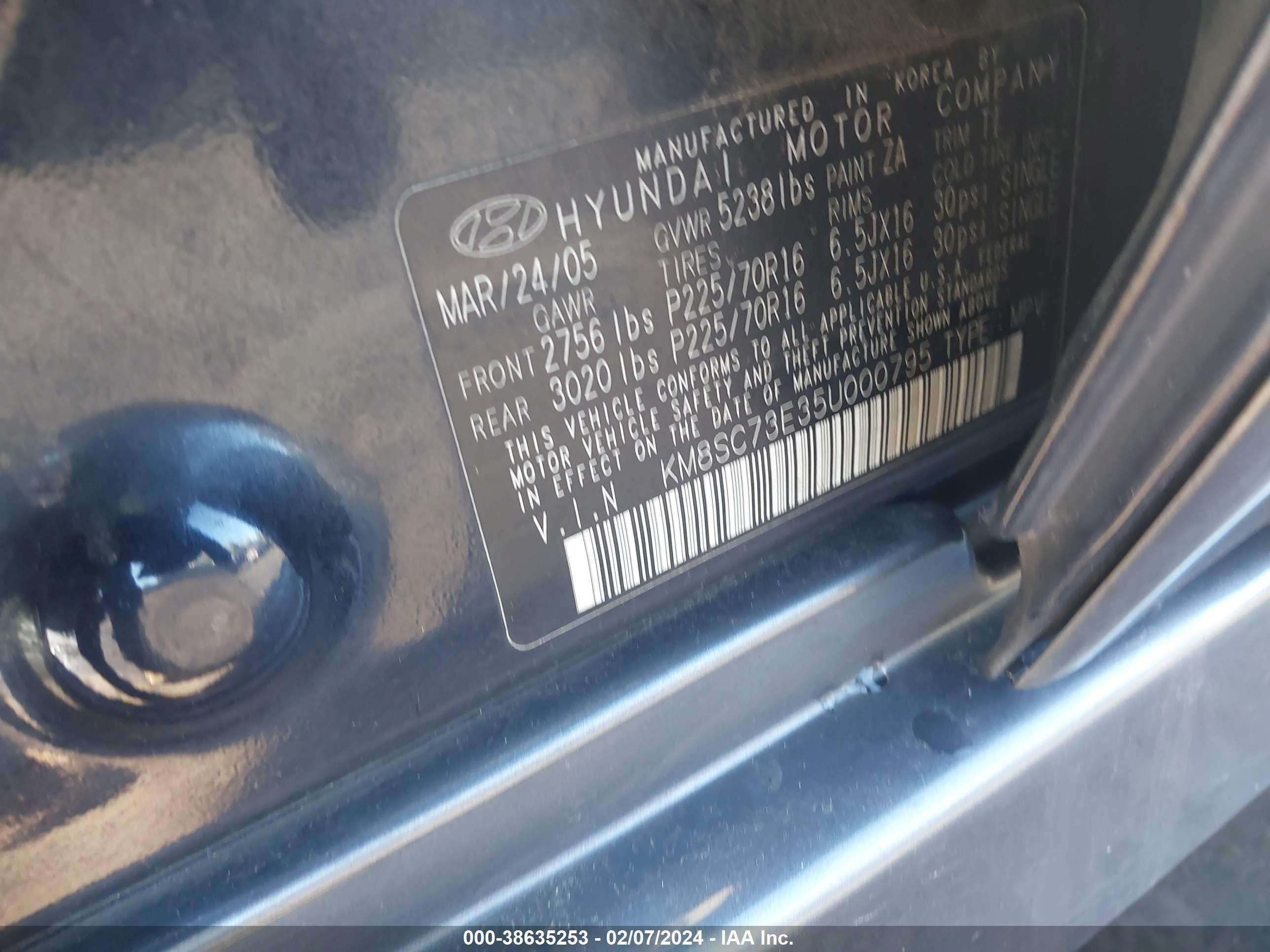 Photo 8 VIN: KM8SC73E35U000795 - HYUNDAI SANTA FE 