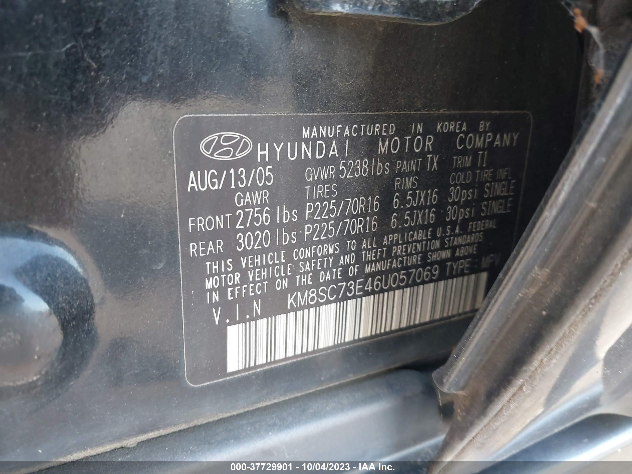 Photo 8 VIN: KM8SC73E46U057069 - HYUNDAI SANTA FE 