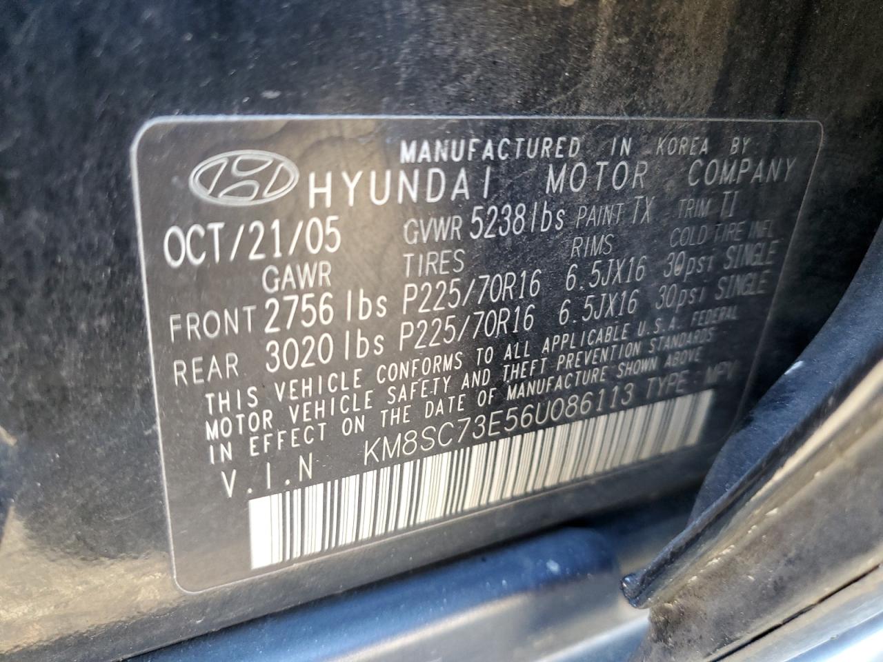 Photo 11 VIN: KM8SC73E56U086113 - HYUNDAI SANTA FE 