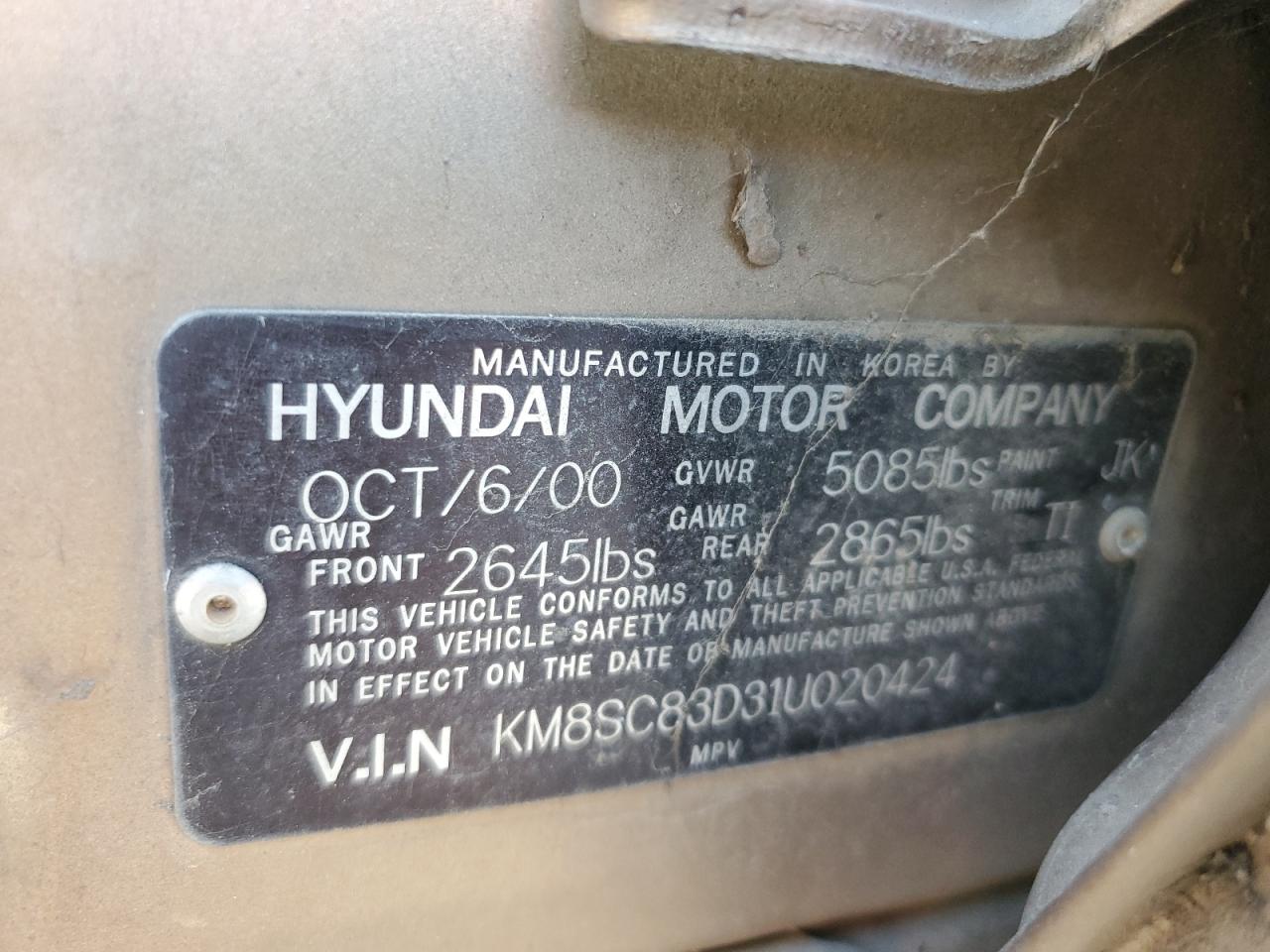 Photo 12 VIN: KM8SC83D31U020424 - HYUNDAI SANTA FE 