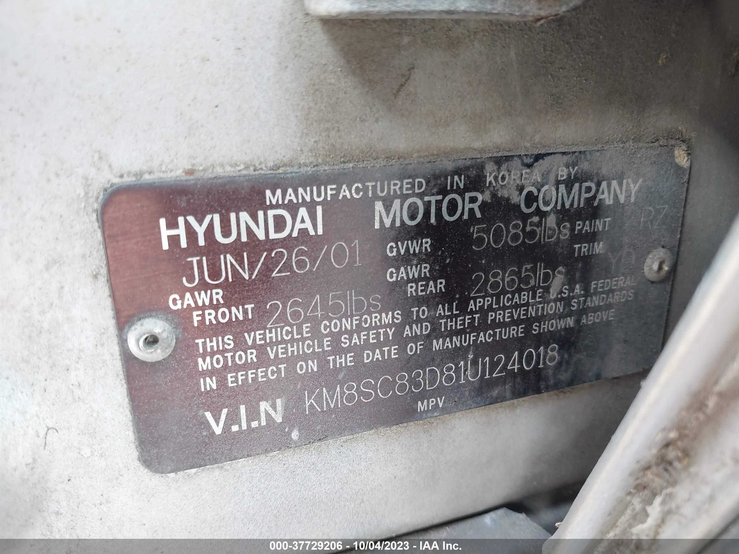 Photo 8 VIN: KM8SC83D81U124018 - HYUNDAI SANTA FE 