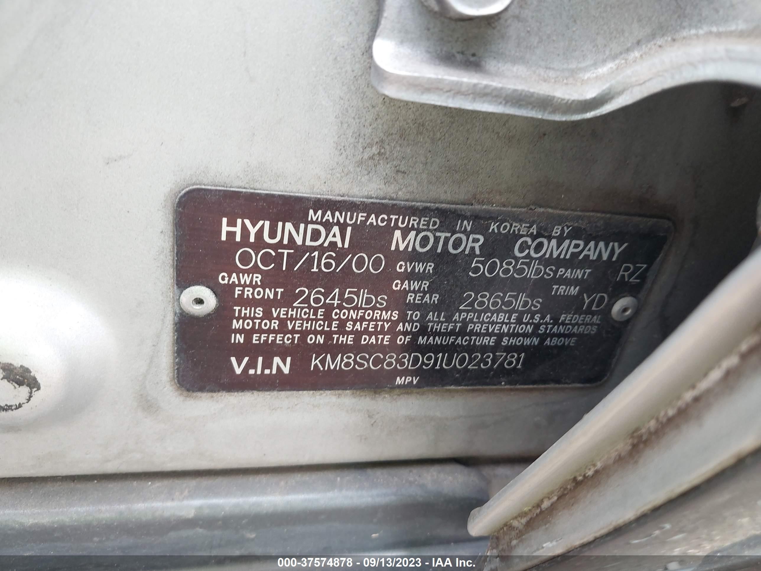 Photo 8 VIN: KM8SC83D91U023781 - HYUNDAI SANTA FE 