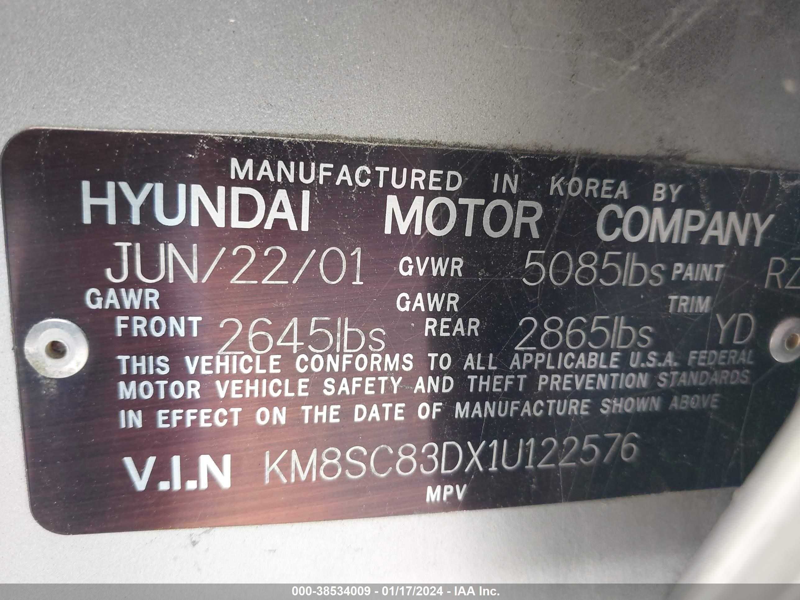 Photo 8 VIN: KM8SC83DX1U122576 - HYUNDAI SANTA FE 