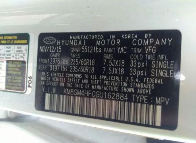 Photo 8 VIN: KM8SM4HF0GU162884 - HYUNDAI SANTA FE 