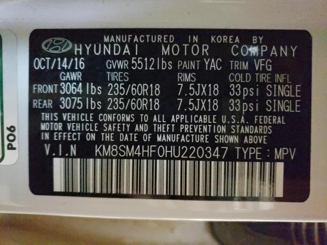 Photo 9 VIN: KM8SM4HF0HU220347 - HYUNDAI SANTA FE S 