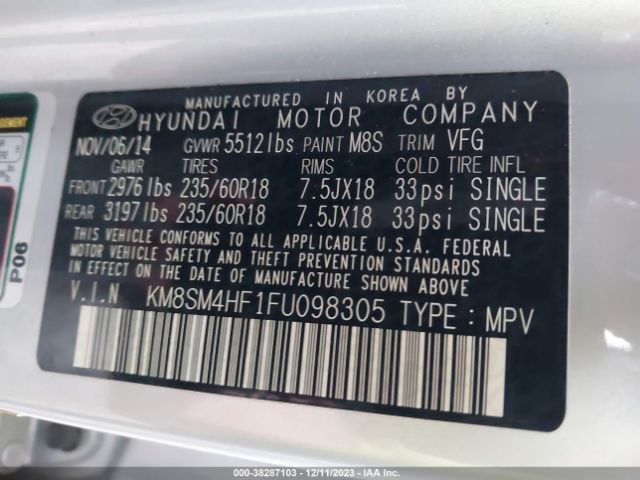 Photo 8 VIN: KM8SM4HF1FU098305 - HYUNDAI SANTA FE 