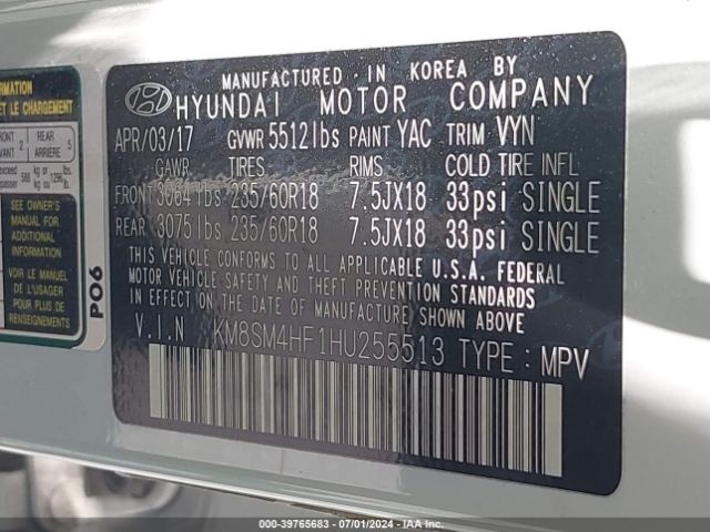 Photo 8 VIN: KM8SM4HF1HU255513 - HYUNDAI SANTA FE 