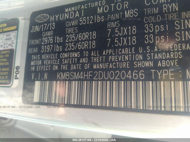 Photo 8 VIN: KM8SM4HF2DU020466 - HYUNDAI SANTA FE 