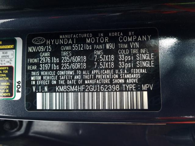 Photo 9 VIN: KM8SM4HF2GU162398 - HYUNDAI SANTA FE S 