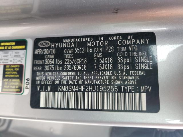 Photo 9 VIN: KM8SM4HF2HU195256 - HYUNDAI SANTA FE 