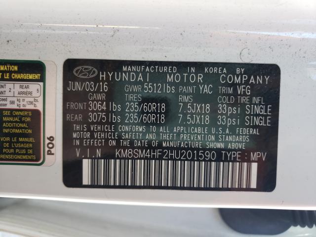 Photo 9 VIN: KM8SM4HF2HU201590 - HYUNDAI SANTA FE S 