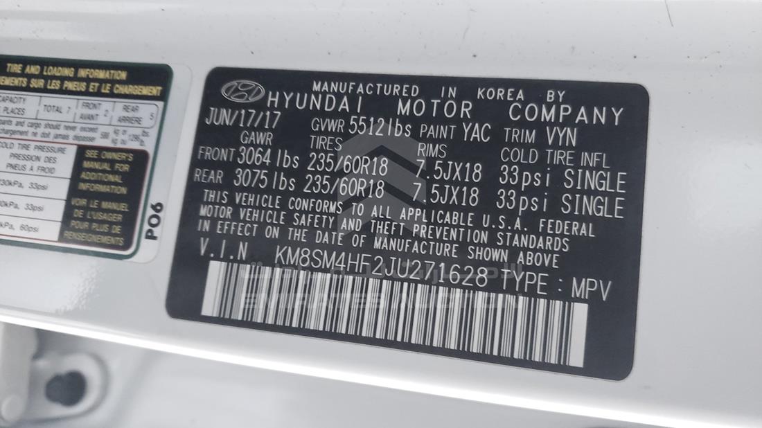 Photo 4 VIN: KM8SM4HF2JU271628 - HYUNDAI SANTA 