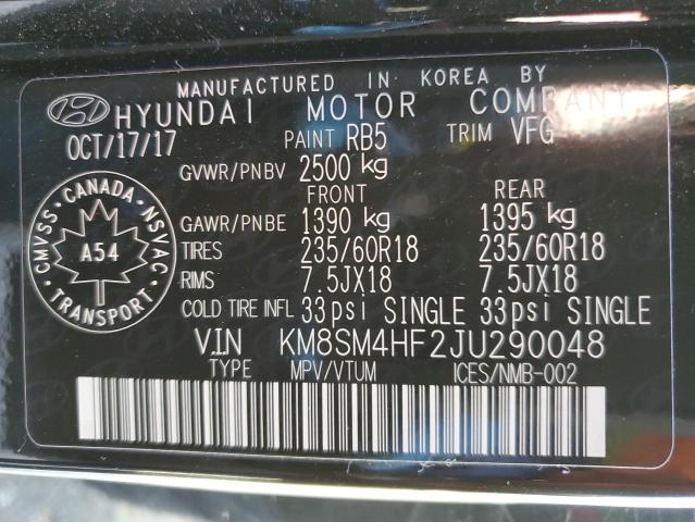 Photo 12 VIN: KM8SM4HF2JU290048 - HYUNDAI SANTA FE 