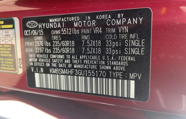 Photo 9 VIN: KM8SM4HF3GU155170 - HYUNDAI SANTA FE S 