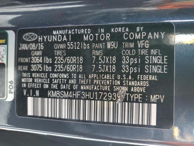 Photo 12 VIN: KM8SM4HF3HU172939 - HYUNDAI SANTA FE S 