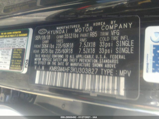 Photo 8 VIN: KM8SM4HF3KU303827 - HYUNDAI SANTA FE XL 