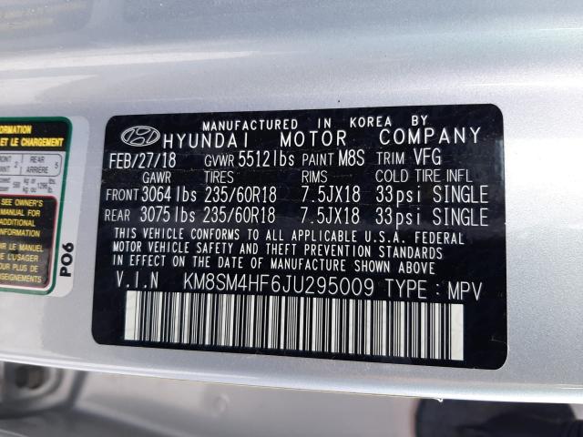 Photo 9 VIN: KM8SM4HF6JU295009 - HYUNDAI SANTA FE S 