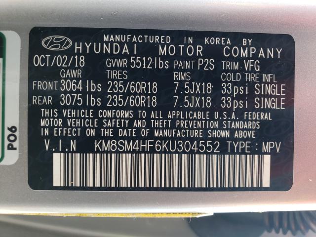 Photo 9 VIN: KM8SM4HF6KU304552 - HYUNDAI SANTA FE X 