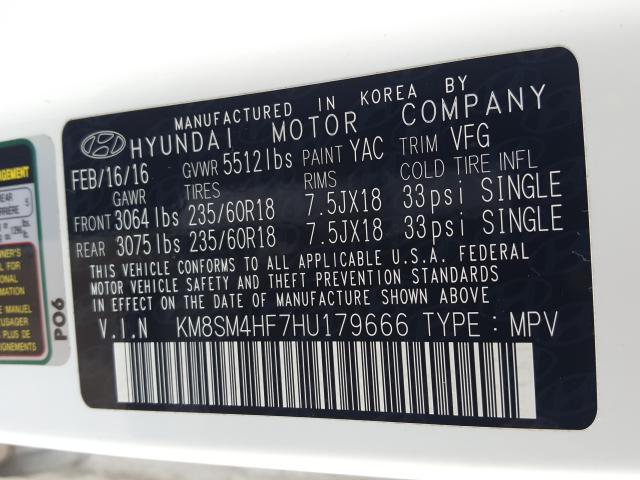 Photo 9 VIN: KM8SM4HF7HU179666 - HYUNDAI SANTA FE S 