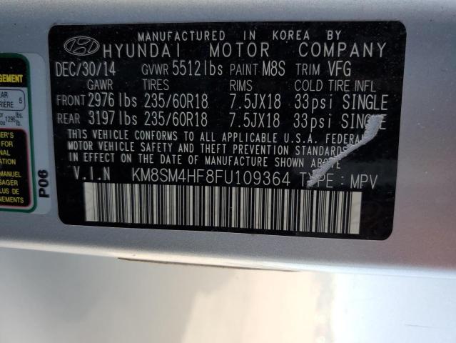 Photo 12 VIN: KM8SM4HF8FU109364 - HYUNDAI SANTA FE 