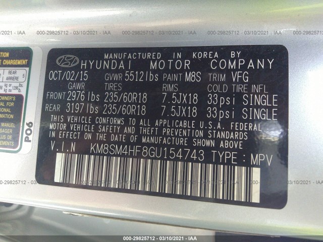 Photo 8 VIN: KM8SM4HF8GU154743 - HYUNDAI SANTA FE 