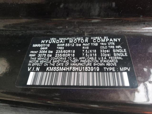 Photo 9 VIN: KM8SM4HF8HU183919 - HYUNDAI SANTA FE S 