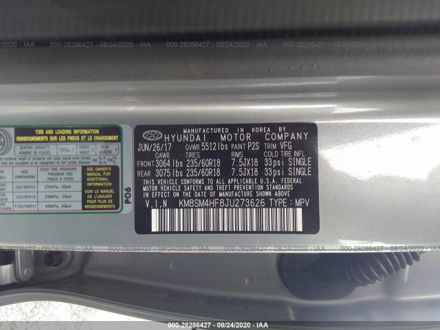 Photo 8 VIN: KM8SM4HF8JU273626 - HYUNDAI SANTA FE 