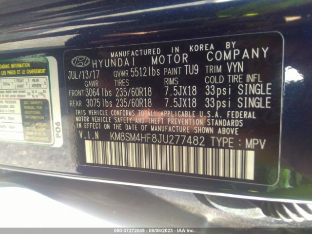 Photo 8 VIN: KM8SM4HF8JU277482 - HYUNDAI SANTA FE 