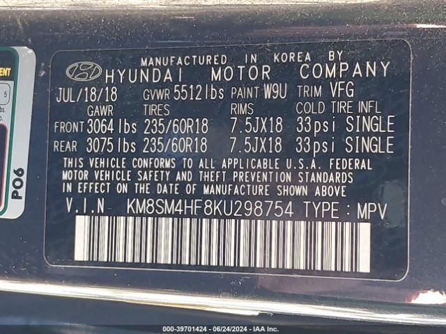 Photo 8 VIN: KM8SM4HF8KU298754 - HYUNDAI SANTA FE XL 