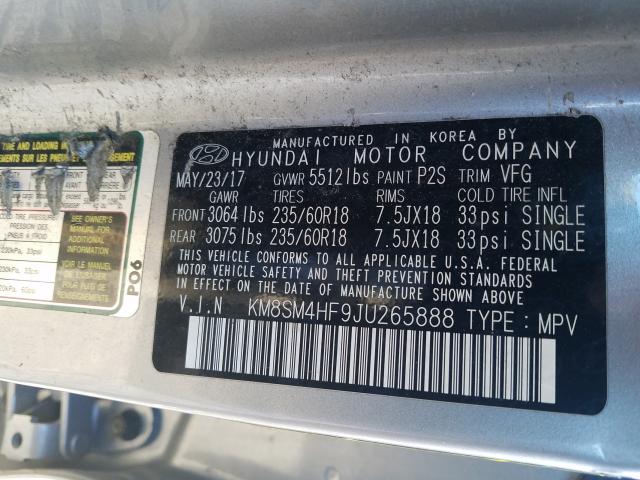 Photo 9 VIN: KM8SM4HF9JU265888 - HYUNDAI SANTA FE S 