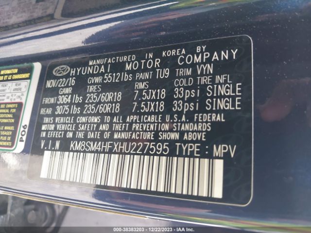 Photo 8 VIN: KM8SM4HFXHU227595 - HYUNDAI SANTA FE 