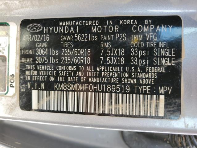 Photo 9 VIN: KM8SMDHF0HU189519 - HYUNDAI SANTA FE S 