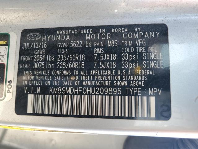 Photo 12 VIN: KM8SMDHF0HU209896 - HYUNDAI SANTA FE S 