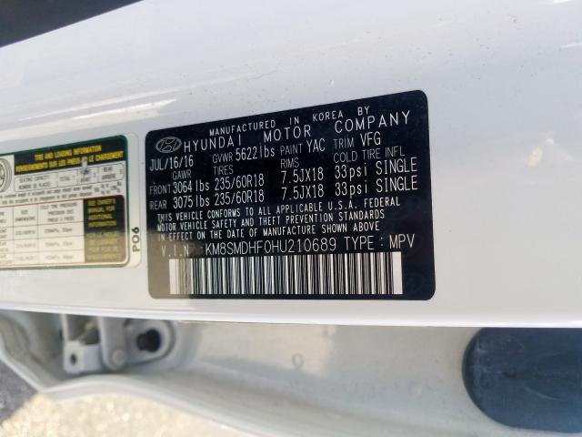 Photo 9 VIN: KM8SMDHF0HU210689 - HYUNDAI SANTA FE S 