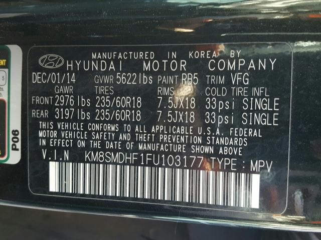 Photo 9 VIN: KM8SMDHF1FU103177 - HYUNDAI SANTA FE G 