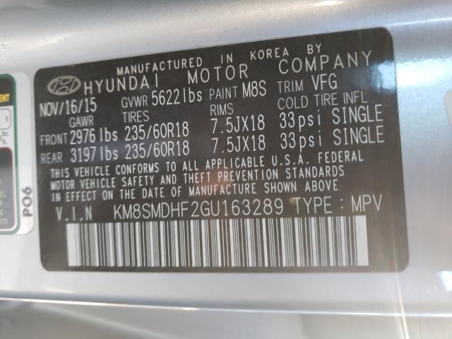 Photo 9 VIN: KM8SMDHF2GU163289 - HYUNDAI SANTA FE S 