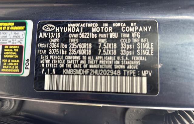 Photo 9 VIN: KM8SMDHF2HU202948 - HYUNDAI SANTA FE S 