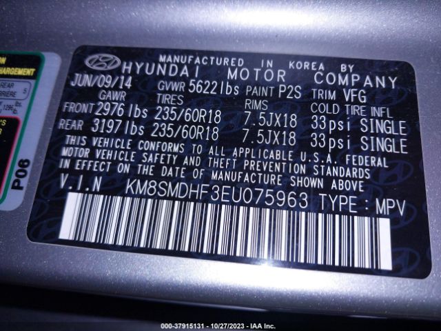 Photo 8 VIN: KM8SMDHF3EU075963 - HYUNDAI SANTA FE 