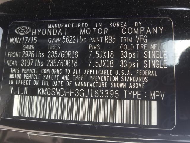 Photo 9 VIN: KM8SMDHF3GU163396 - HYUNDAI SANTA FE S 