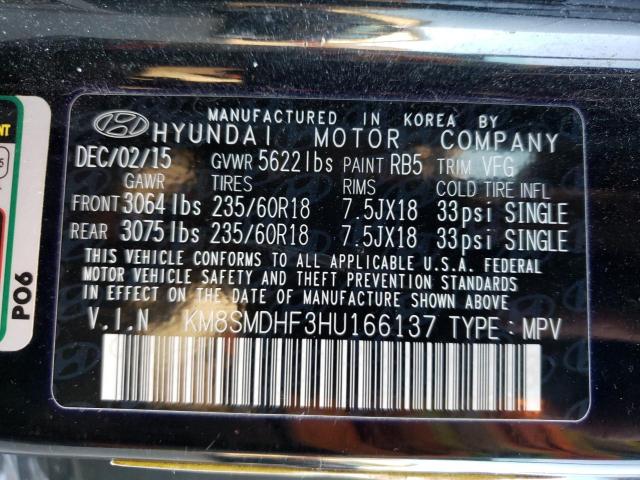 Photo 9 VIN: KM8SMDHF3HU166137 - HYUNDAI SANTA FE S 