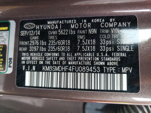 Photo 9 VIN: KM8SMDHF4FU089453 - HYUNDAI SANTA FE G 