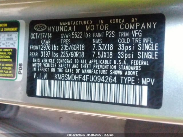 Photo 8 VIN: KM8SMDHF4FU094264 - HYUNDAI SANTA FE 