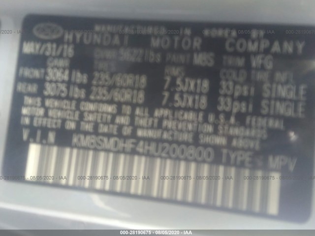 Photo 8 VIN: KM8SMDHF4HU200800 - HYUNDAI SANTA FE 