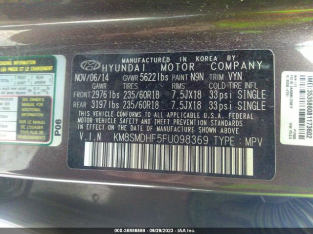 Photo 8 VIN: KM8SMDHF5FU098369 - HYUNDAI SANTA FE 