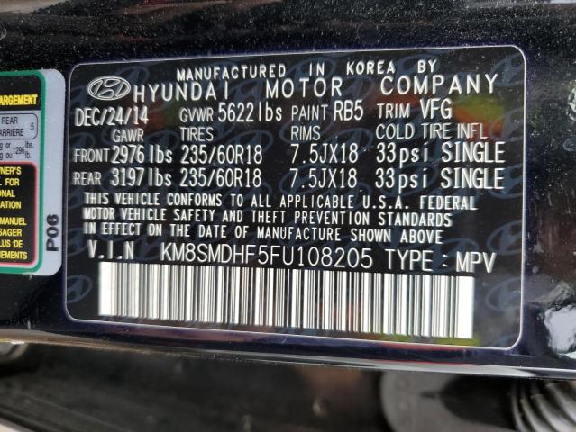 Photo 12 VIN: KM8SMDHF5FU108205 - HYUNDAI SANTA FE G 